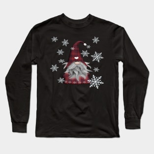 Gnome Cute Christmas Snowflake Cozy Buffalo Checks Gnomes WIntertime Snow Long Sleeve T-Shirt